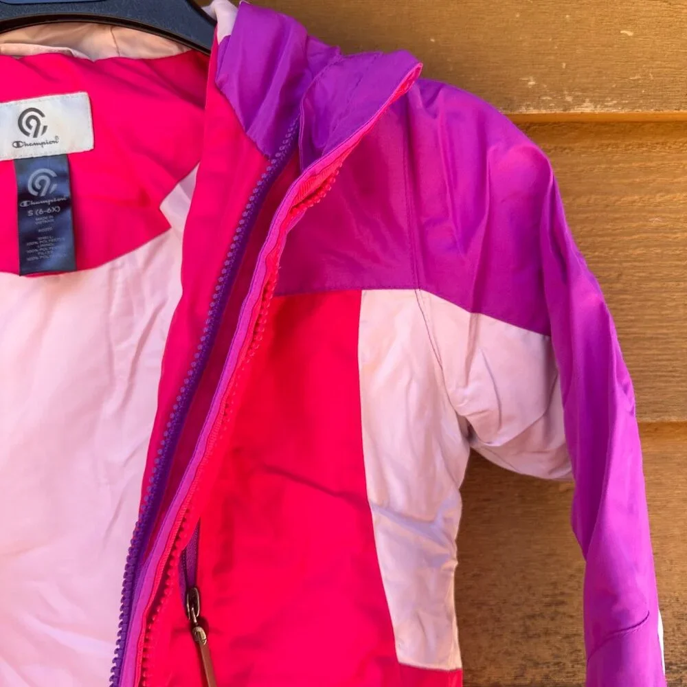 Champion Girls Hooded Insulated Jacket S (6-6X) Pink & Purple Polyester Shell Li - Picture 9 of 9